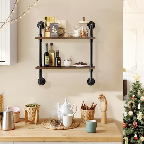 2 Tier Rustic Floating Shelves Industrial Pipe Floating Shelf - view 2