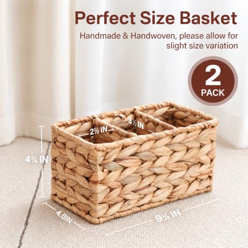 Woven Storage Baskets, 2 Pack Water Hyacinth Bins, 3-Section Home Organizer - view 5