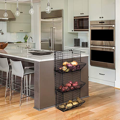 Hanging Fruit Basket Wall Mounted Wire Metal Bins - 3 Tier Storage Basket Organizer for Kitchen Storage, Great for Produce Fruits & Vegetables, Potato Onion Storage Bathroom Tower (Black) - view 3