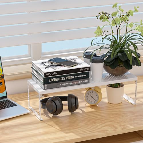 Adjustable Stackable Metal Storage Shelf Organizer - Expandable Wire Rack with Perforations for Kitchen, Pantry, Bathroom, Cabinet & Office-Compact, Durable & Sturdy (2PACKS/Large/White) - view 3