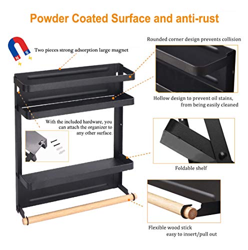 Refrigerator Shelf Organizer Magnetic Paper Towel Holder Kitchen Fridge Spice Rack Storage Spice Jars Holder(Black) - view 5