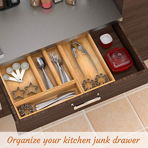 Stackable Utensil Drawer Organizer, Bamboo Kitchen Flatware Holder 12"x 3" - view 3