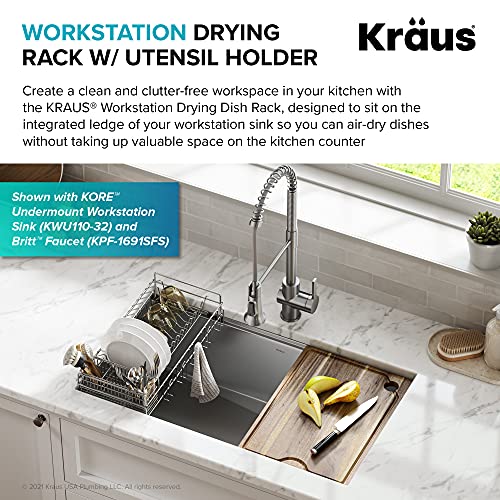 Workstation Kitchen Sink Dish Drying Rack Drainer and Utensil Holder, 17" L x 9" W, Stainless Steel, KDR-3 - view 2