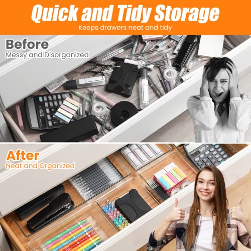 18 Pcs Large Size Clear Drawer Organizer Set, Acrylic Non Slip Non Cracking Kitchen Drawer Storage Tray Divider, Multifunctional Storage for Cosmetics, Bathroom, Tools, Kitchen and Office - view 5