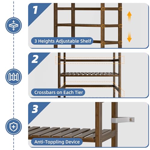 Bookcase, Bamboo Bookshelf, 6-Tier Adjustable Tall Open Book Shelf, Free Standing Storage Shelves Organizer, Flower Plant Display Stand, Walnut - view 6