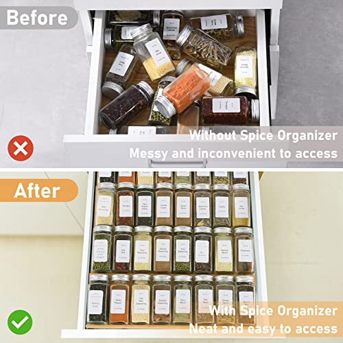 Spice Drawer Organizer with 28 Spice Jars and 216 Labels,Non-slip Rubber, Bamboo 4 Tier Spice Racks Tray Seasoning Containers for Kitchen Drawers,Cabinets,Countertops,13" Wide * 15.8" Deep - view 5