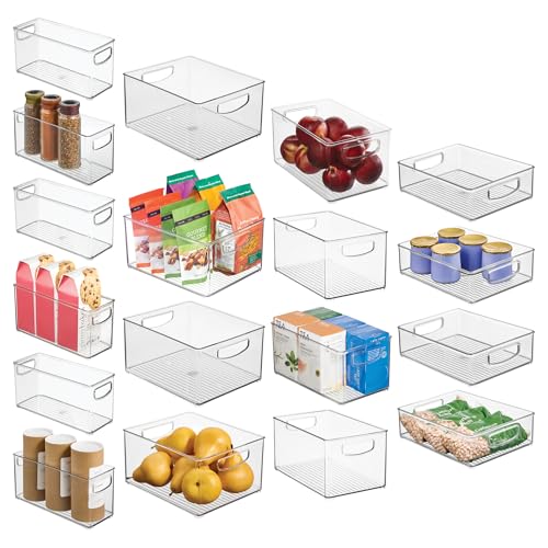 Stackable Plastic Handle Bin Storage Organizers, 18 Pack, Clear