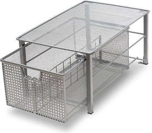 Stackable Pull Out Cabinet Sliding Basket with Divider, Large