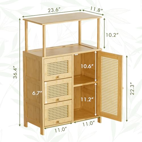 Sideboard Buffet Cabinet with Storage, Bamboo Storage Cabinets, Rattan Sideboard with Adjustable Shelf, Pantry Cupboard for Kitchen Living Room Entry Coffee Bar, Natural Color - view 2