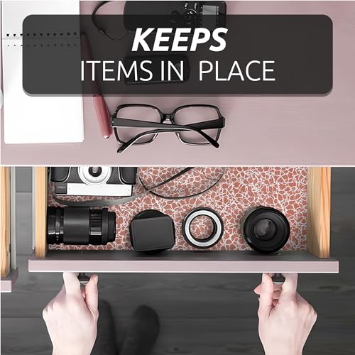 18X96 Inch Shelf Liner with Scissor & Tape Measure for Kitchen Cabinets, PVC Drawer Liner for Dresser Non-Slip Bathroom, Non-Adhesive Cabinet Liner Washable (Brown Crack) - view 6