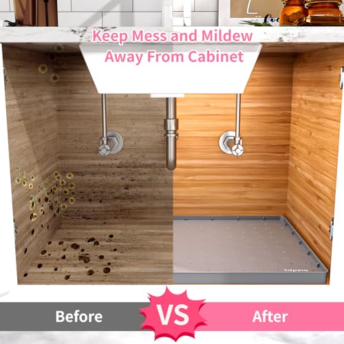 Under Sink Mat 22"×19" Waterproof Silicone Cabinet Liner & Sink Protector for Kitchen & Bathroom, Multi-Purpose Organizers Tray for Pets, Laundry, Cat Litter Mat,Gray - view 6