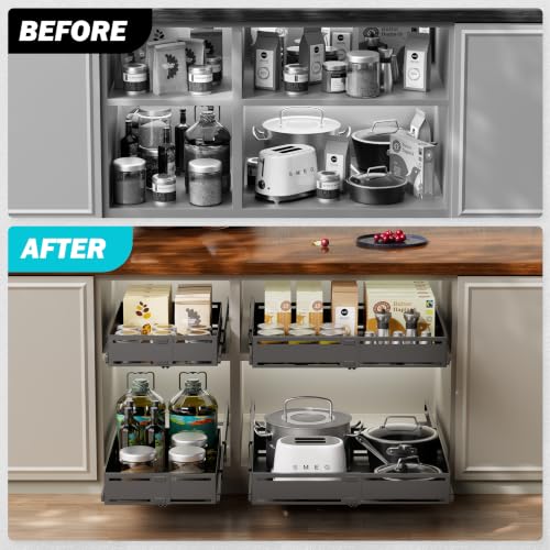 Pull Out Cabinet Organizer, Expandable Width 13"-22", Heavy Duty Metal Slide Out Drawers for Cabinets, Expandable Cabinet Pull Out Shelves for Kitchen, Pantry, Bathroom, Black - view 6