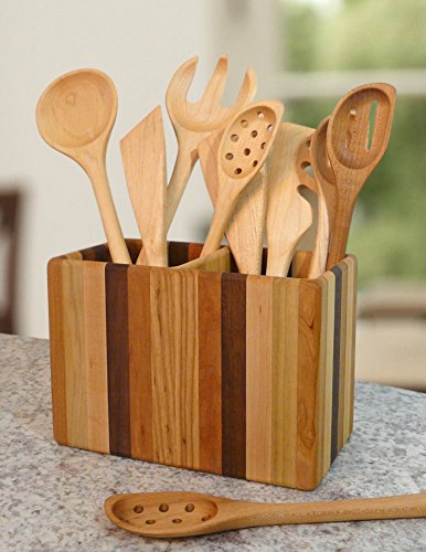 American Made Mixed Wood Utensil Holder Crock, Double Size - view 2
