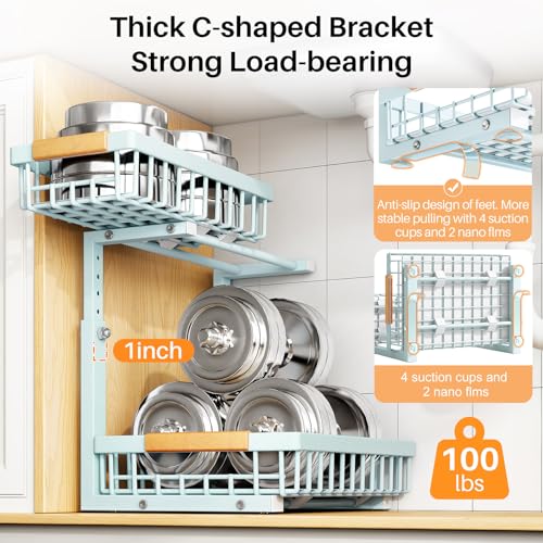 Under Sink Organizer, Adjustable Height, 2 Tier Pull Out Under Cabinet Organizer, Slide Out Thickened Metal Under Sink Storage for Kitchen Bathroom Laundry Pantry Cabinet, Blue, Large-1-Pack - view 6