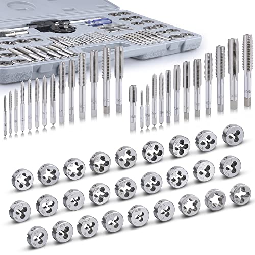 60-Pc Master Tap and Die Set - Include SAE Inch Size #4 to 1/2” and Metric Size M3 to M12, Coarse and Fine Threads | Essential Threading Rethreading Tool Kit with Complete Accessories and Storage Case - view 3