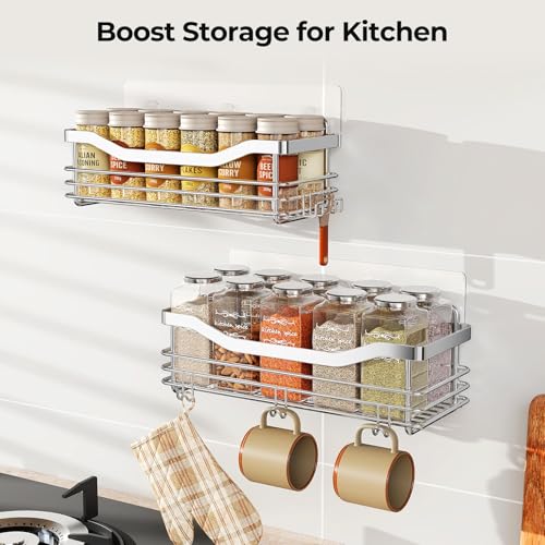 Shower Caddy Basket Shelf Storage Rack Pack of 2, No Drilling Wall Mounted Adhesive Rust Resistant Stainless Steel Shower Organizer with 5 Hooks for Bathroom, Toilet, Kitchen - view 3