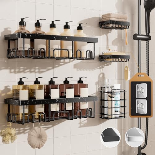 Shower Caddy 5-Pack, Bathroom Organizers and Storage Shelves, Black