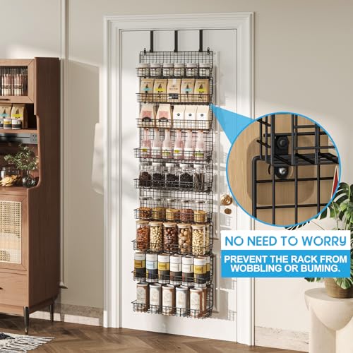 9-Tier Spice Rack Organizer with Door Hook, Wall Mount, and Extra Large Capacity for Pantry Door – Stylish Black Design for Effortless Organization, Ultimate Kitchen Storage Solution - view 2