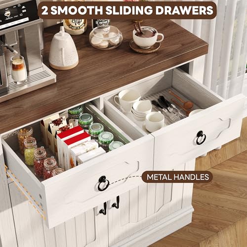 Buffet Cabinet with 2 Drawers, 32" Sideboard Buffet Storage Cabinet with Doors and Shelves, Farmhouse Coffee Bar Station Kitchen Cabinet for Dining Room, Living Room, Entryway, White - view 4