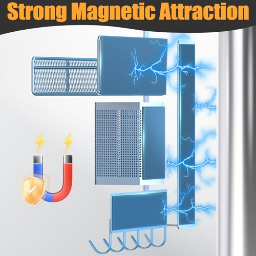 Magnetic Spice Rack for Refrigerator, 7 Pack Metal Magnetic Shelf Blue, Moveable Spice Organizer with Hook Rack, Paper Towel Holder, Kitchenware Holder, Strong Magnetic Storage Fridge Organizer - view 3