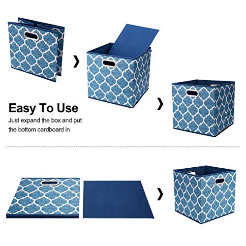 Cloth Storage Bins Set of 4 Thick Fabric Drawers Foldable Cubes Basket Organizer Container with Dual Metal Handles for Shelf Cabinet Bookcase Boxes Navy-Blue 13x13x13 inch - view 4