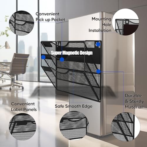 3-Tier Magnetic File Holder, No Drilling Installation File Cabinet Organizer, Black Magnetic File Organizer, Magazine Rack, Magnetic Paper Holder for Refrigerator, File Cabinets, Whiteboard - view 4