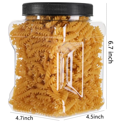 Square Plastic Jars with Lids - Clear Empty Storage Containers for Food Storage, Plastic Food Jars with Easy Grip Handles for Dry Goods Cookies Rice and More (6 Pack 60 Oz) - view 2