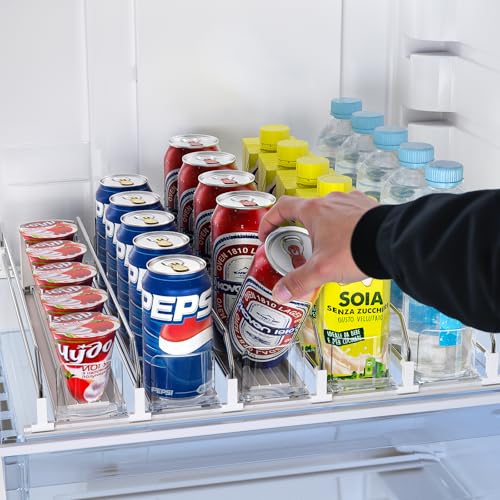 Soda Can Dispenser for Refrigerator,Self-Pushing Drink Organizer for Fridge, Width Adjustable Fridge Organization, Beer Pop Can Water Bottle Drink Dispenser for Fridge (15.1"D) White (5 Row, White) - view 2