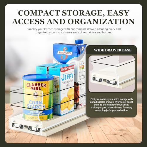 Sliding Spice Rack - Pull Out Spice Rack for Inside Cabinets, Sliding Shelves, Rack for Kitchen Cabinets - Made in USA - 1 Tier -10.6"D x 4.6" W x 5.0" H (Cream, Partially Assembled) - view 3