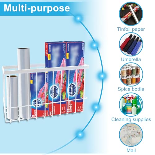 Cabinet Door Organizer 2Pcs, Foil and Plastic Wrap Organizer with 2 Sponges, Cabinet Door Storage with 2 Caddy Adhesive, for Aluminum Foil, Plastic Wrap, Wool Dryer Balls, White,(Medium, Large) - view 5