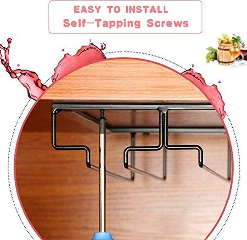 Wine Glass Rack - Under Cabinet Stemware Wine Glass Holder Glasses Storage Hanger 2 Pack Metal Organizer for Bar Kitchen 4 Rows Gold - view 4