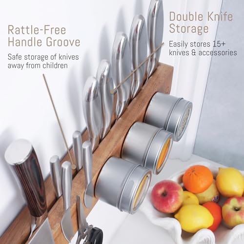 Premium 16 inch Magnetic Knife Holder for Wall with 2x Storage & Charming Wood - Knife Magnetic Strip, Under Cabinet Magnet Knives Storage - Magnet Strip Rack Kitchen Utensil Holder Organizer Tool - view 5