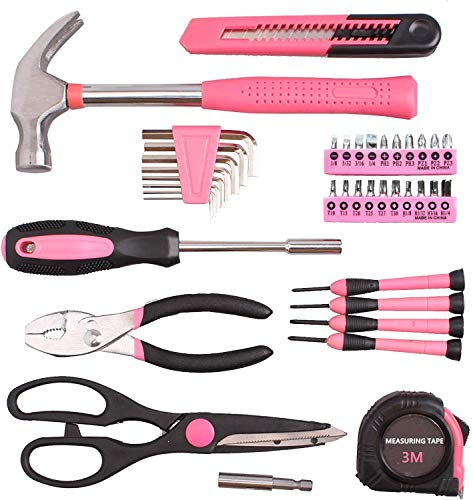 39-Piece General Tool Set-Essential Household Hand Tool Kit with Portable Toolbox Storage Case（Pink） - view 3