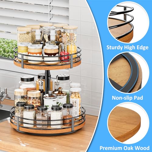 Lazy Susan Turntable Organizer Adjustable - 2 Tier Wood Rotating Spice Rack 12 Inch Lazy Susan for Kitchen Countertop Cabinet Pantry Cupboard Dining Table Bathroom Coffee Bar Home Storage - view 4