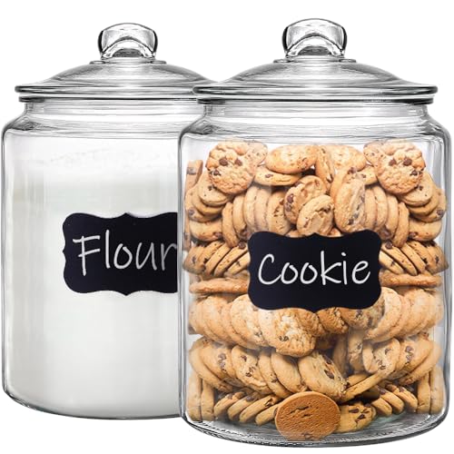 1.5 Gallon Glass Canisters with Airtight Lids, 2 Pack Flour & Cookie Jars