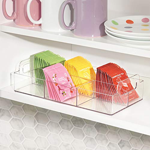 Compact Plastic Tea Storage Organizer Caddy Tote Bin - 6 Divided Sections, Built-in Handles - Holder for Tea Bags, Packets, Sweeteners and Small Packets - Lumiere Collection - Clear - view 2