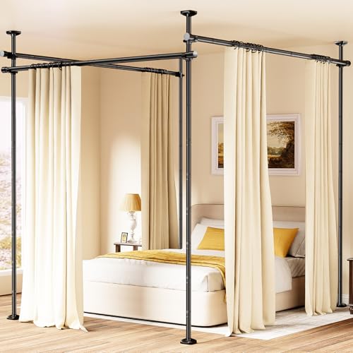 Room Divider Curtain Rod No Drilling Room Separation for Wide Space, Black