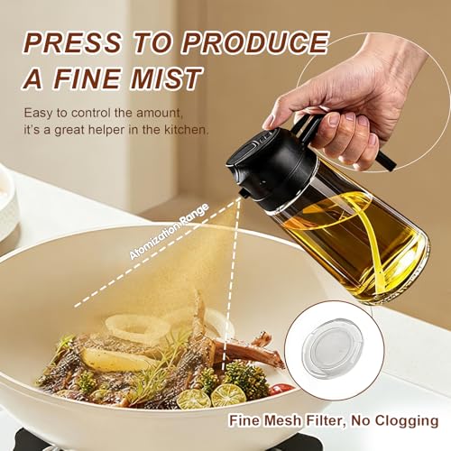 16oz/470ml Glass Olive Oil Sprayer for Cooking, 2 in 1 Olive Oil Dispenser Bottle, Food Grade Oil Mister for Kitchen Gadgets, Air Fryer Accessories, Salad & BBQ – Black - view 2