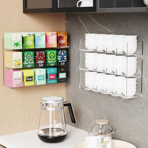 Acrylic Tea Bag Organizer, 3 Layers Tea Bag Holder for Tea Packets, Wall Mount Display Tea Caddy for Countertop or Cabinet, 15 Slots, Clear - view 6