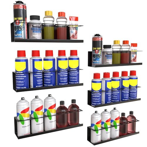 6 Pack Spray Bottle Holder Wall-Mounted, Aerosol Spray Can Holder Storage Rack, Heavy-Duty Paint Bottle Organizer with 30 Holes, Steel Black Spray Rack for Garage, Shop, Home or Tool Trailer