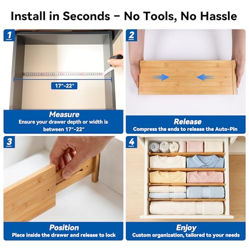 4 Pack 6" Deep Bamboo Drawer Dividers, 17-22" Expandable Kitchen Organizers - view 5