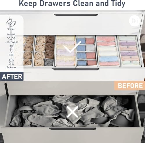Drawer Organiser, Cupboard Organiser, Set of 8, Pax Organiser, 30 x 15 x 9 cm, Organiser System for Wardrobe, Children's Clothes, Socks, Changing Utensils, Pure White - view 6