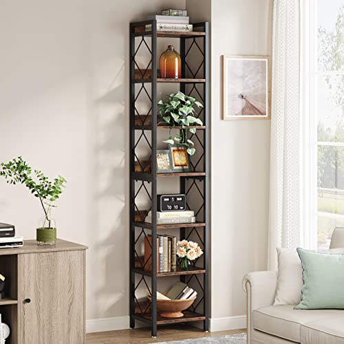 78.7 Inch Tall Skinny Narrow Bookshelf Bookcase, Brown - view 5