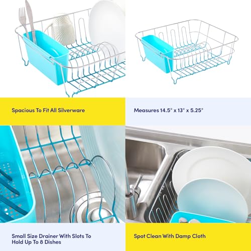 Dish Drying Rack &Cutlery Holder 2 Pc Set-Compact Sink-Fitting Dish Drainer w/ Rubberized Undercoating,Kitchen Organizer-Plates,Cups,Bowls&Utensils in Sink,Turquoise,14.5"x13"x5.25" (Pack of 12) - view 6