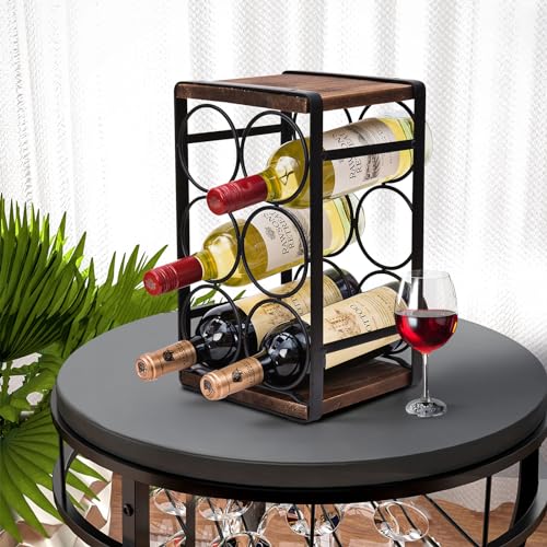 Rustic Wood Countertop Wine Rack 6 Bottles No Need Assembly Brown - view 5
