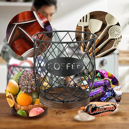 K Cup Holder Organizer, Sturdy Coffee Pod Holder Organizer, 35 Kcup Large Capacity Storage Basket for Kitchen Counter and Office Desktop (Circular Grid) - view 7