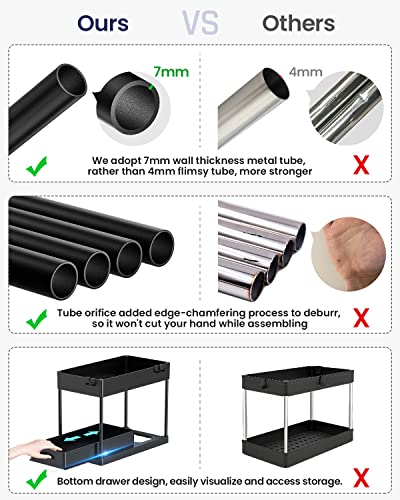 Cucn Under Sink Organizer, 2 Tier Under Sliding Cabinet Basket Organizer Drawer with Hooks, Under Sink Organizers and Storage Under Cabinet Storage for Bathroom Kitchen, Black - view 2