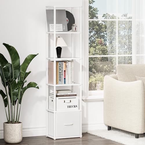 6-Tier Bookshelf Organizer, Narrow Bookcase,Tall Skinny Bookshelves, Standing Ladder Shelf with Drawer, Small Book Shelf with Storage for Living Room, Bedroom, Office, Study White HBC505W - view 6