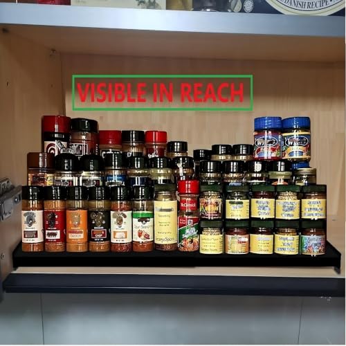 Spice Rack Organizer 3 Tier Expandable Display Shelf(12.8"-24.01" W) Non-Skid Heavy Duty Sturdy Metal Iron Alloy Steel Step Racks 1 Pack/Black - view 5