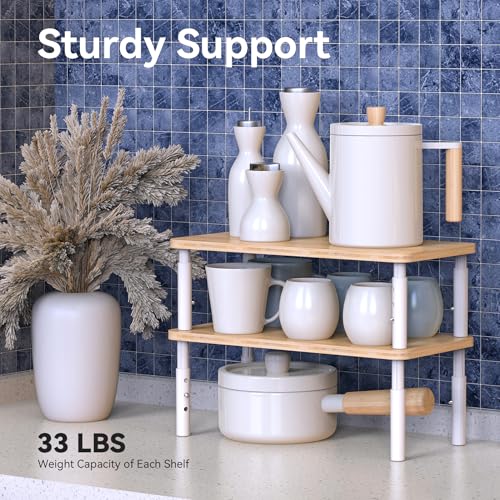 Bamboo Cabinet Organizer Shelf 2 Pack, Height Adjustable - view 3